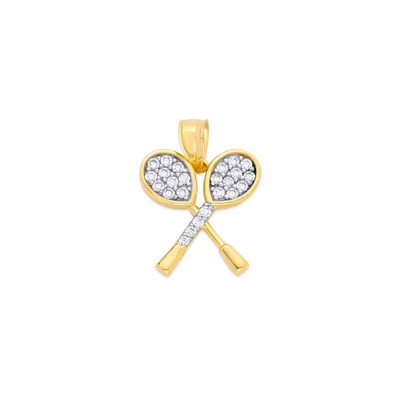 Yellow Gold CZ Tennis Rackets Pendant PN-10365