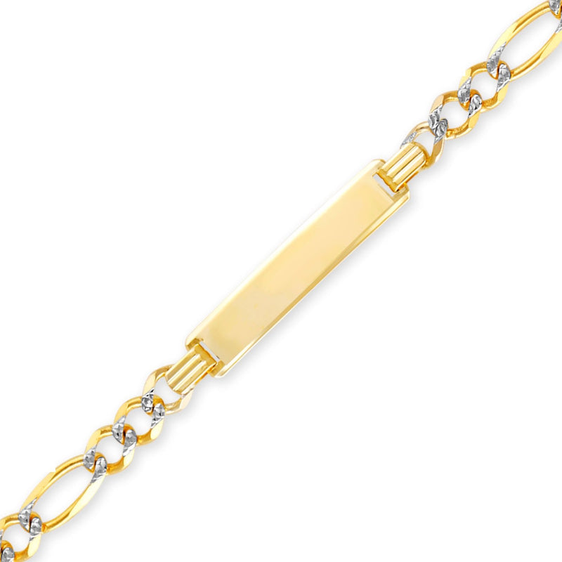 Yellow Gold Figaro Pave Baby ID Bracelet