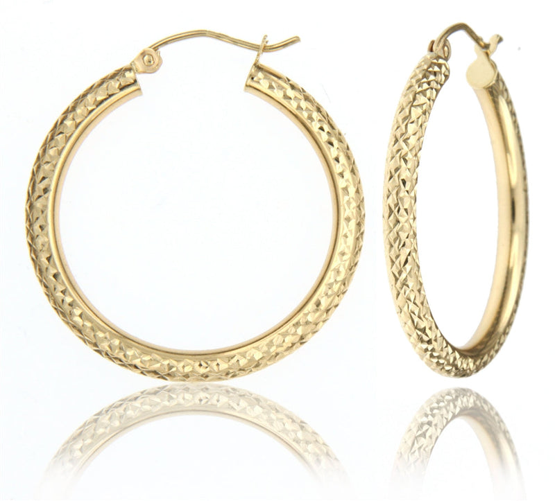 Yellow Gold Full DC Tube Hoop Earring