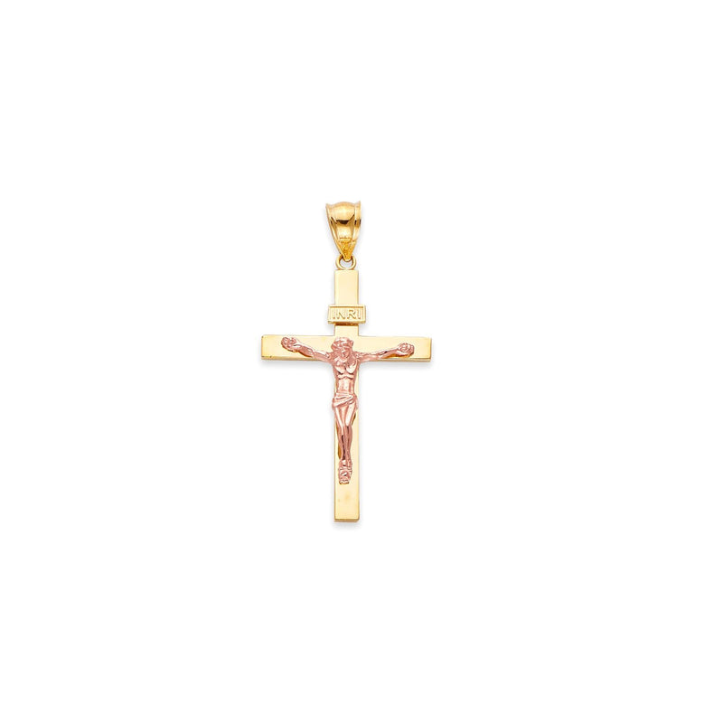Yellow Gold High Polish Classic Crucifix With Rose Gold Jesus