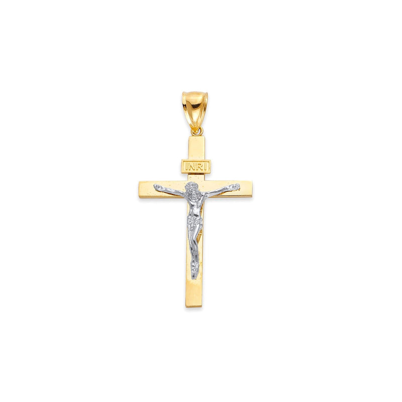 Yellow Gold High Polish Classic Crucifix With White Gold Jesus