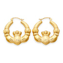 Yellow Gold Hollow D/C Claddagh Hoop Earring