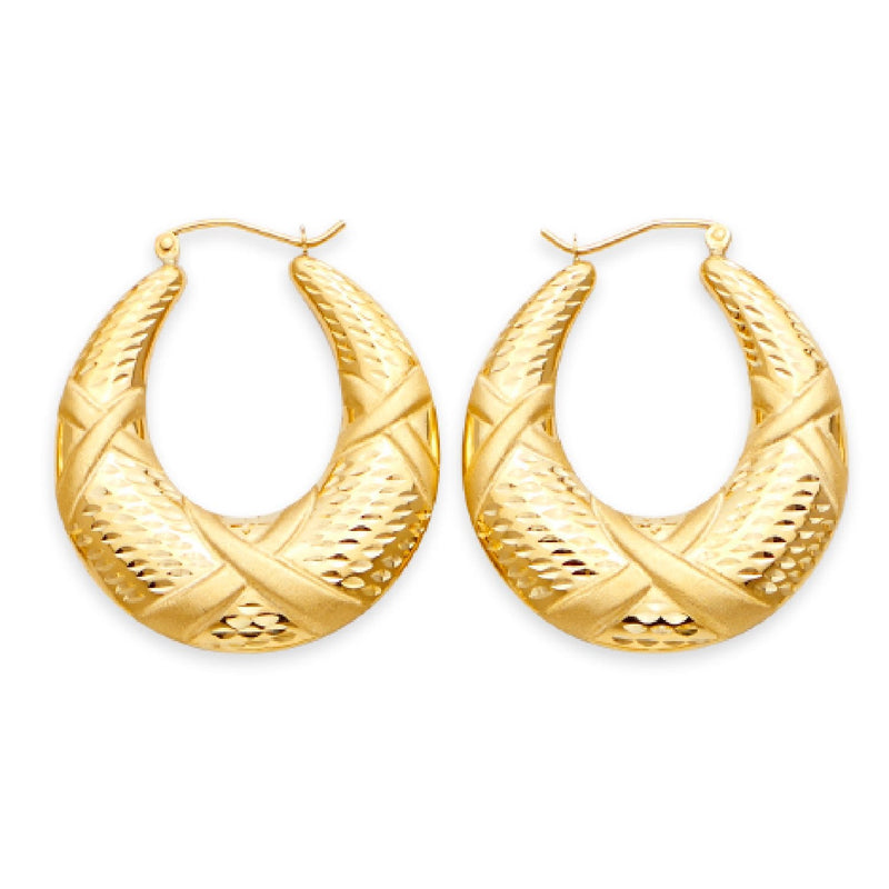 Yellow Gold Hollow D/C Hoop Earring