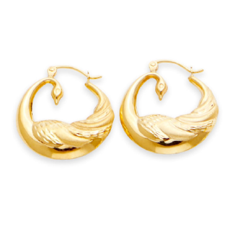 Yellow Gold Hollow D/C Swan Hoop Earring