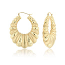 Yellow Gold Hollow Oval D/C Shrimp Hoop Earring