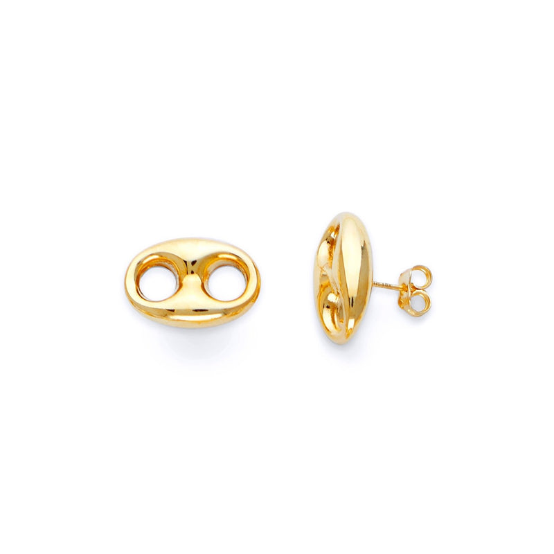 Yellow Gold Hollow Puff Mariner Stud Earrings