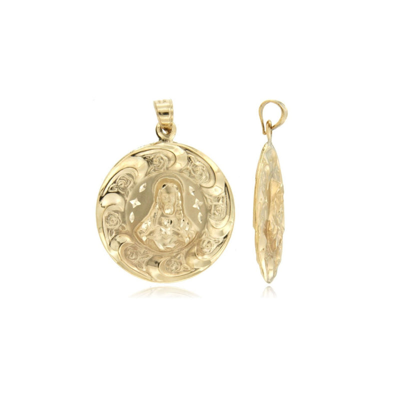 Yellow Gold Hollow Reversible Stamp Round Pendant PN-10192