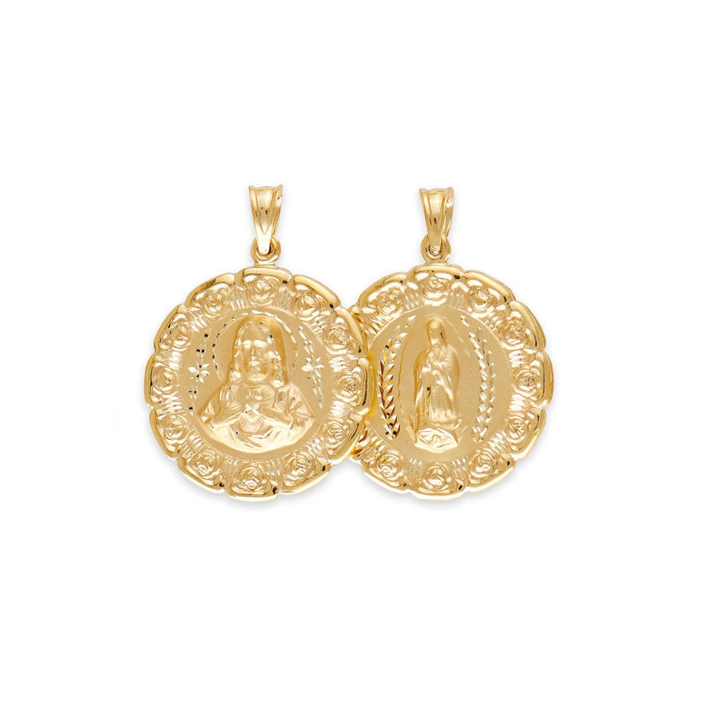 Yellow Gold Hollow Reversible Stamp Round Pendant