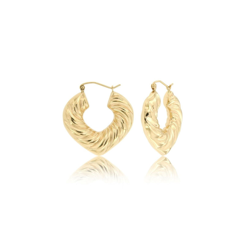 Yellow Gold Hollow Stamped Hoop Earrings ER-20106