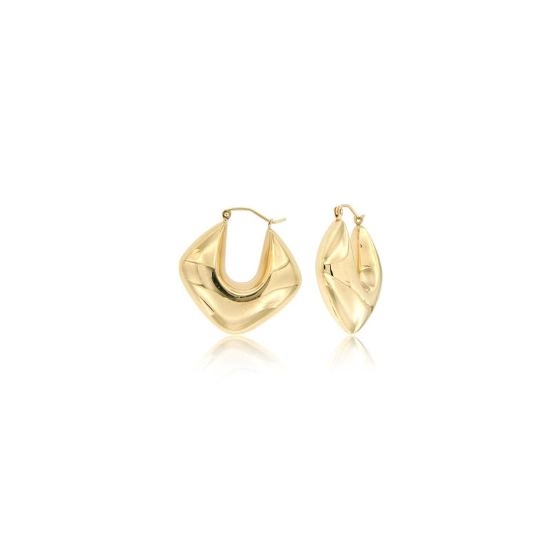 Yellow Gold Hollow Stamped Hoop Earrings ER-20107