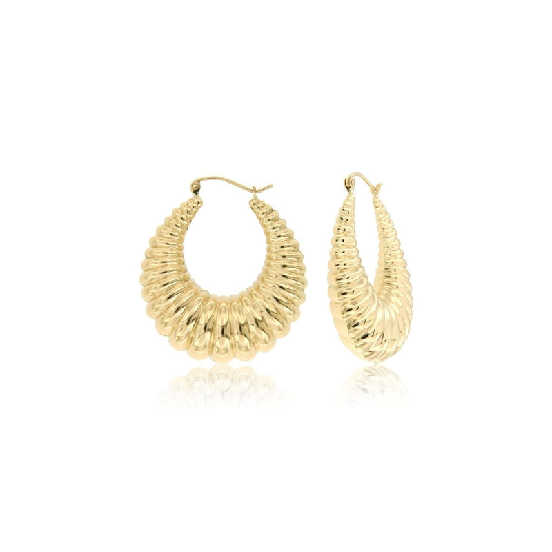 Yellow Gold Hollow Stamped Hoop Earrings ER-20108