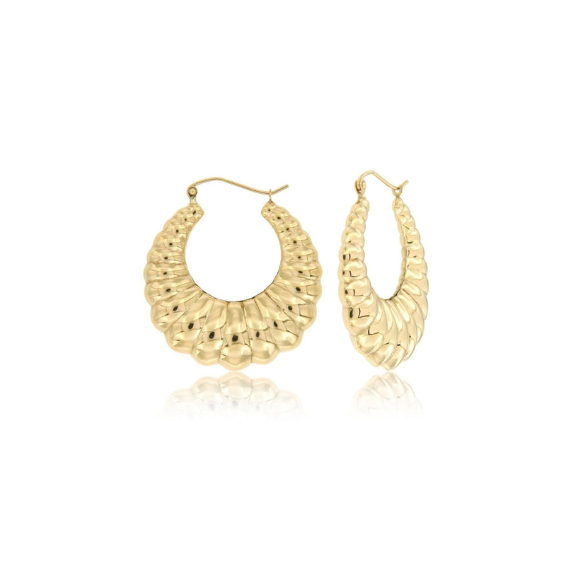 Yellow Gold Hollow Stamped Hoop Earrings ER-20110