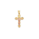 Yellow Gold INRI Fleur De Lis Cross Pendant with Rose Gold Jesus