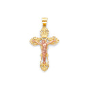 Yellow Gold INRI Fleur De Lis Cross Pendant with Rose Gold Jesus