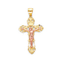 Yellow Gold INRI Fleur De Lis Cross Pendant with Rose Gold Jesus