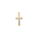 Yellow Gold INRI Fleur De Lis Cross Pendant with White Gold Jesus