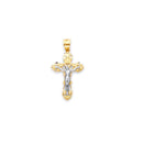Yellow Gold INRI Fleur De Lis Cross Pendant with White Gold Jesus