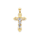 Yellow Gold INRI Fleur De Lis Cross Pendant with White Gold Jesus