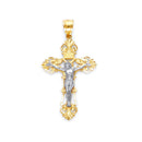 Yellow Gold INRI Fleur De Lis Cross Pendant with White Gold Jesus