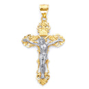 Yellow Gold INRI Fleur De Lis Cross Pendant with White Gold Jesus