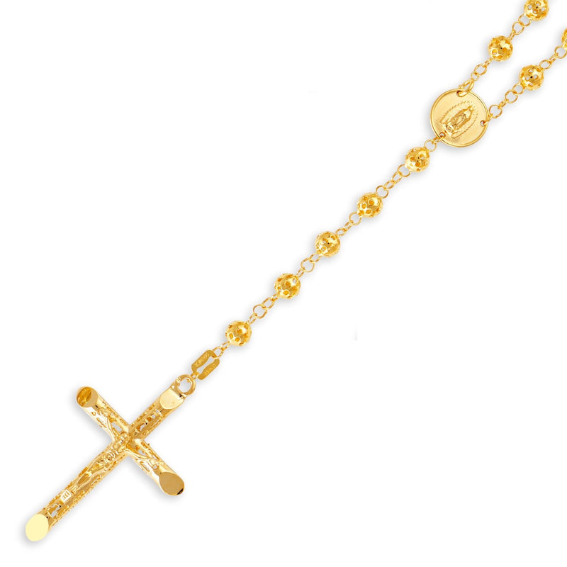 Yellow Gold Perforated Diamond Cut Rosary