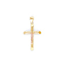 Yellow Gold Perforated Tube Cross Pendant with Rose Gold Jesus