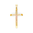 Yellow Gold Perforated Tube Cross Pendant with Rose Gold Jesus