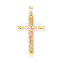 Yellow Gold Perforated Tube Cross Pendant with Rose Gold Jesus