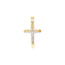 Yellow Gold Perforated Tube Cross Pendant with White Gold Jesus