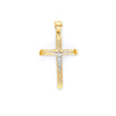 Yellow Gold Perforated Tube Cross Pendant with White Gold Jesus