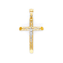 Yellow Gold Perforated Tube Cross Pendant with White Gold Jesus