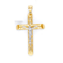 Yellow Gold Perforated Tube Cross Pendant with White Gold Jesus