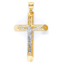 Yellow Gold Perforated Tube Cross Pendant with White Gold Jesus