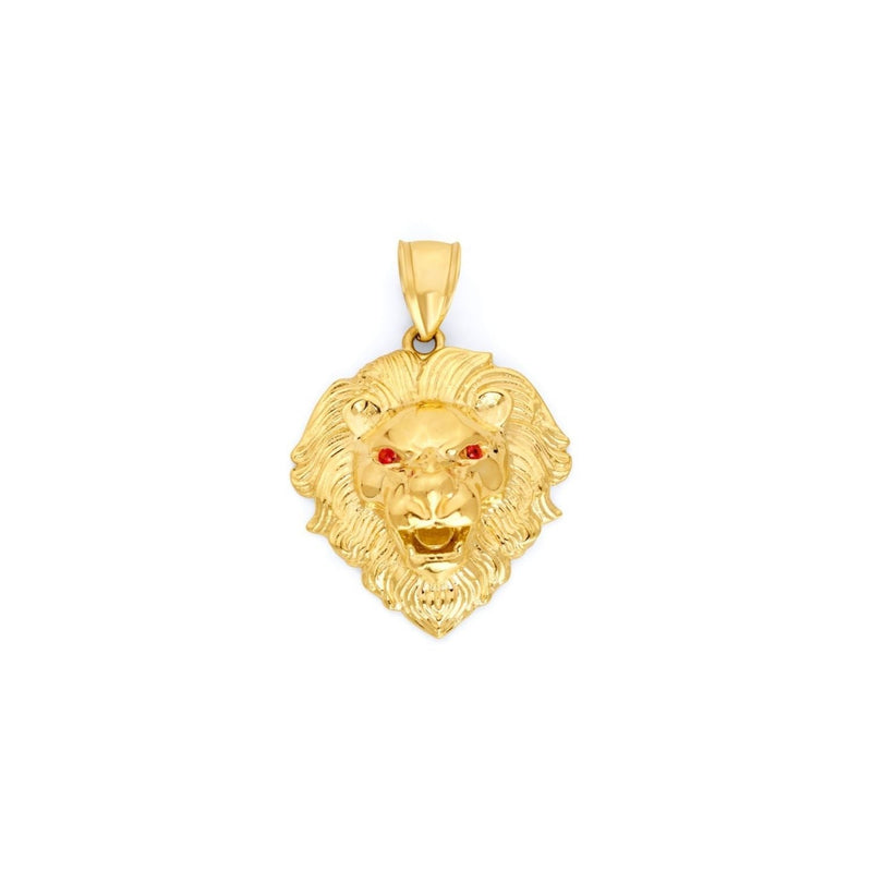 Yellow Gold Red-Eyed Lion Head Pendant PN-10346
