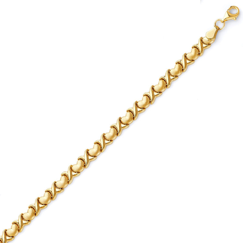Yellow Gold X & Heart Stampato Link Bracelet
